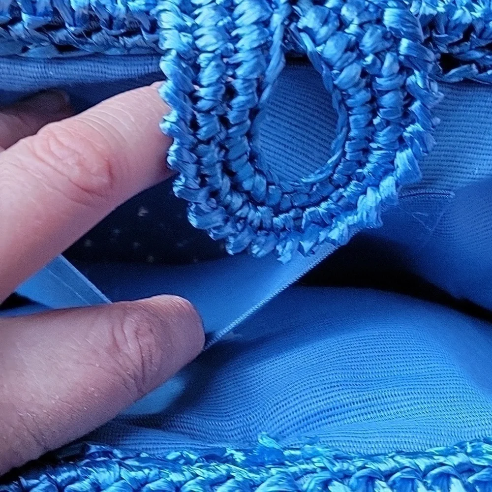 Raffia Blue Handmade Croshet Knitted Evening Pouch Clutch Bag Made in Japan